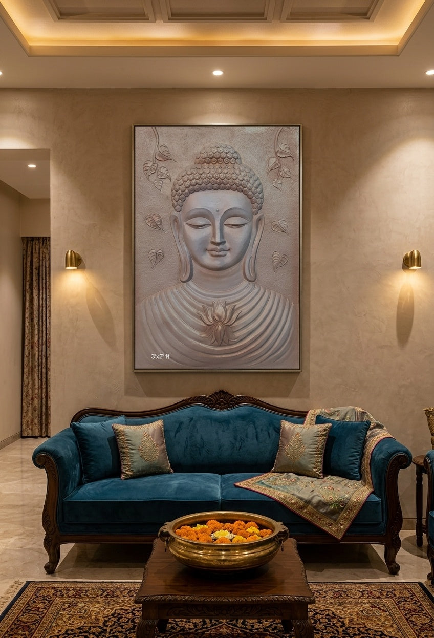 Serene Buddha with Lotus 3D Relief Sculpture Panel