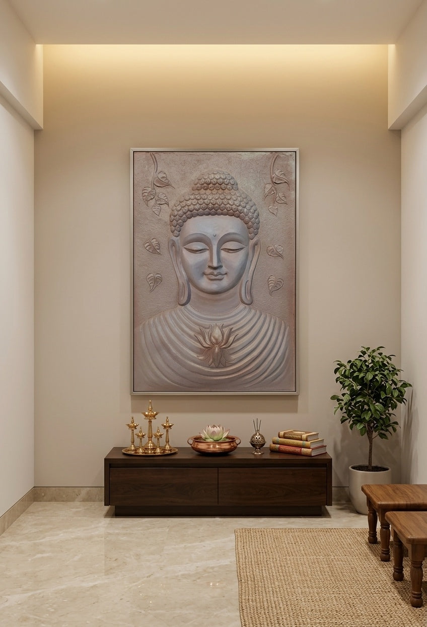 Serene Buddha with Lotus 3D Relief Sculpture Panel