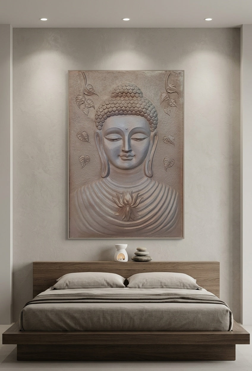 Serene Buddha with Lotus 3D Relief Sculpture Panel