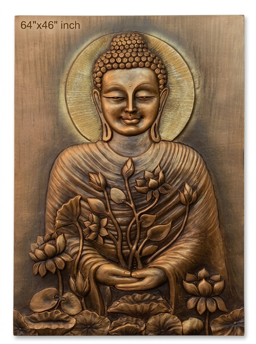 Serene Blessing Buddha with Lotus 3D Relief Mural