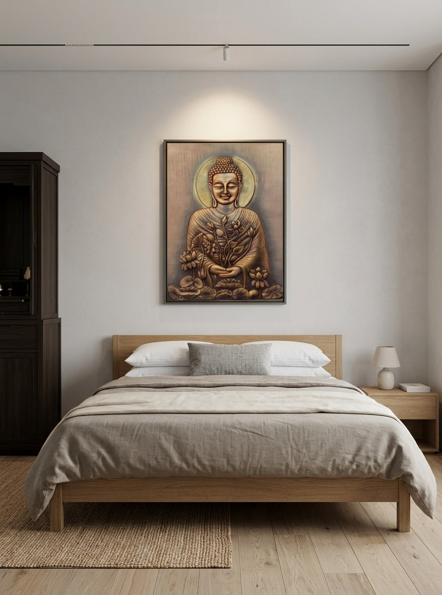 Serene Blessing Buddha with Lotus 3D Relief Mural