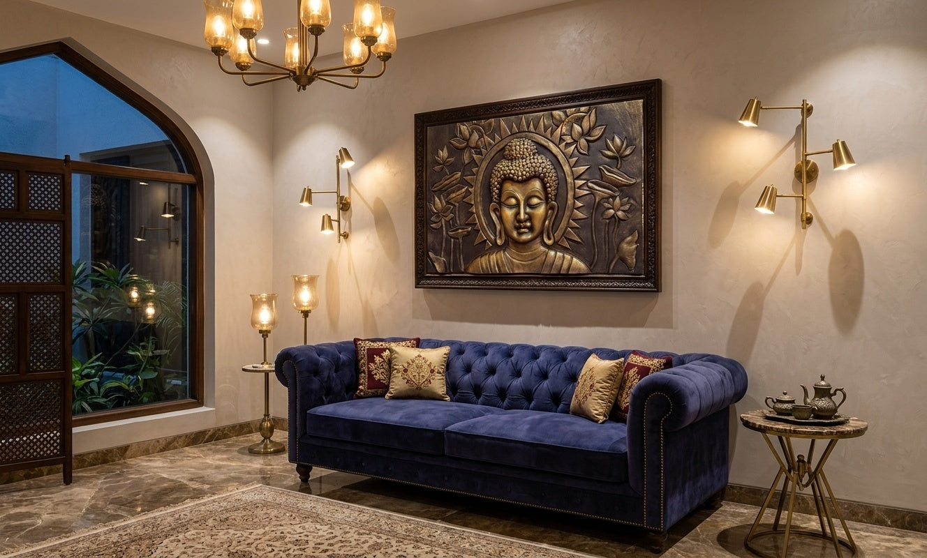 Meditation Buddha with Lotus 3D Relief Mural Wall Art