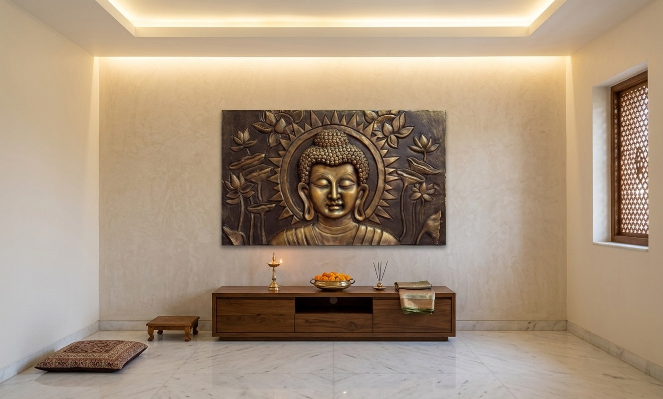 Meditation Buddha with Lotus 3D Relief Mural Wall Art
