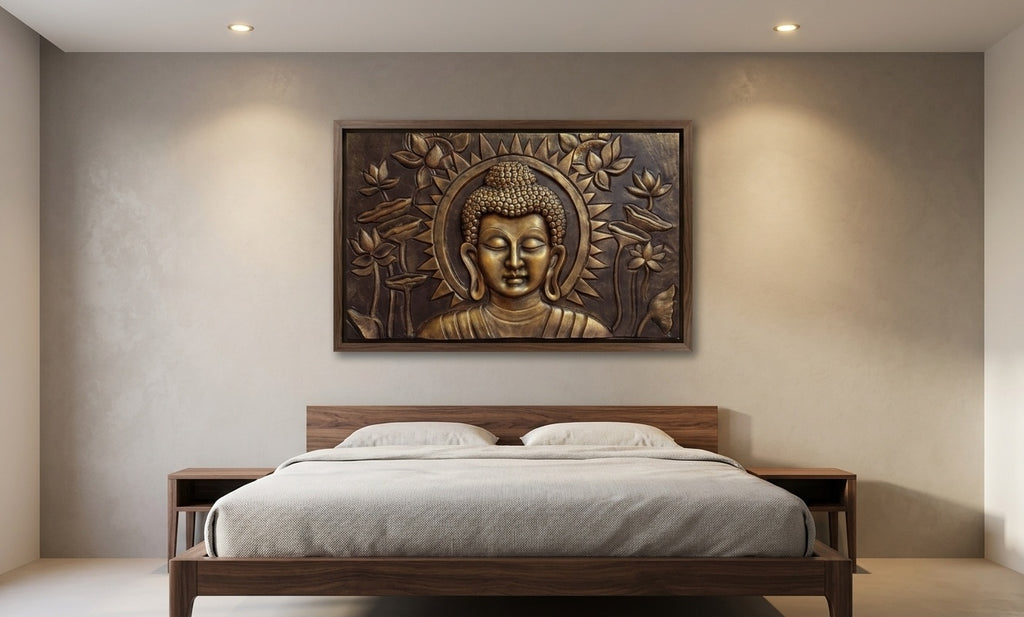 Meditation Buddha with Lotus 3D Relief Mural Wall Art