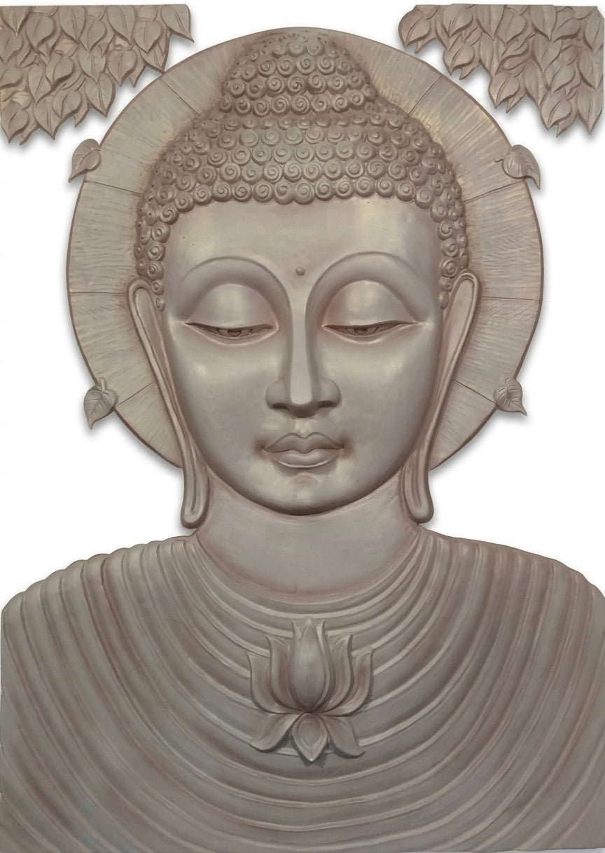 Meditating Lord Buddha with Lotus 3D Relief Mural Panel