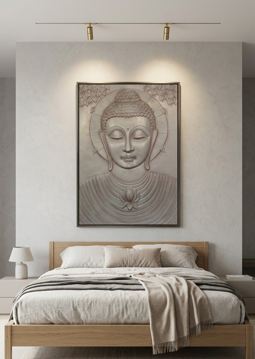 Meditating Lord Buddha with Lotus 3D Relief Mural Panel