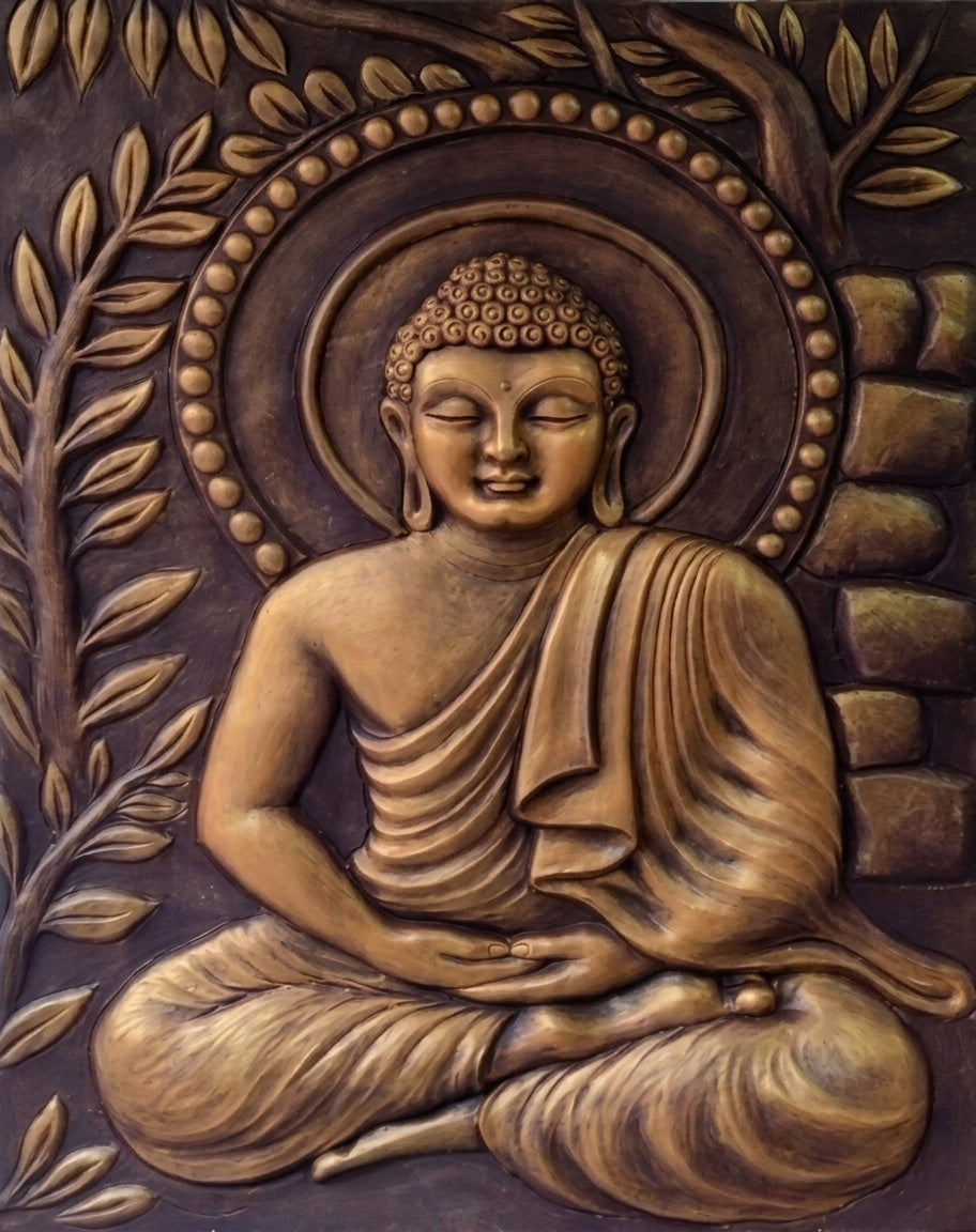 Meditating Buddha Under Bodhi Tree 3D Relief Mural Wall Art - Studio Detail