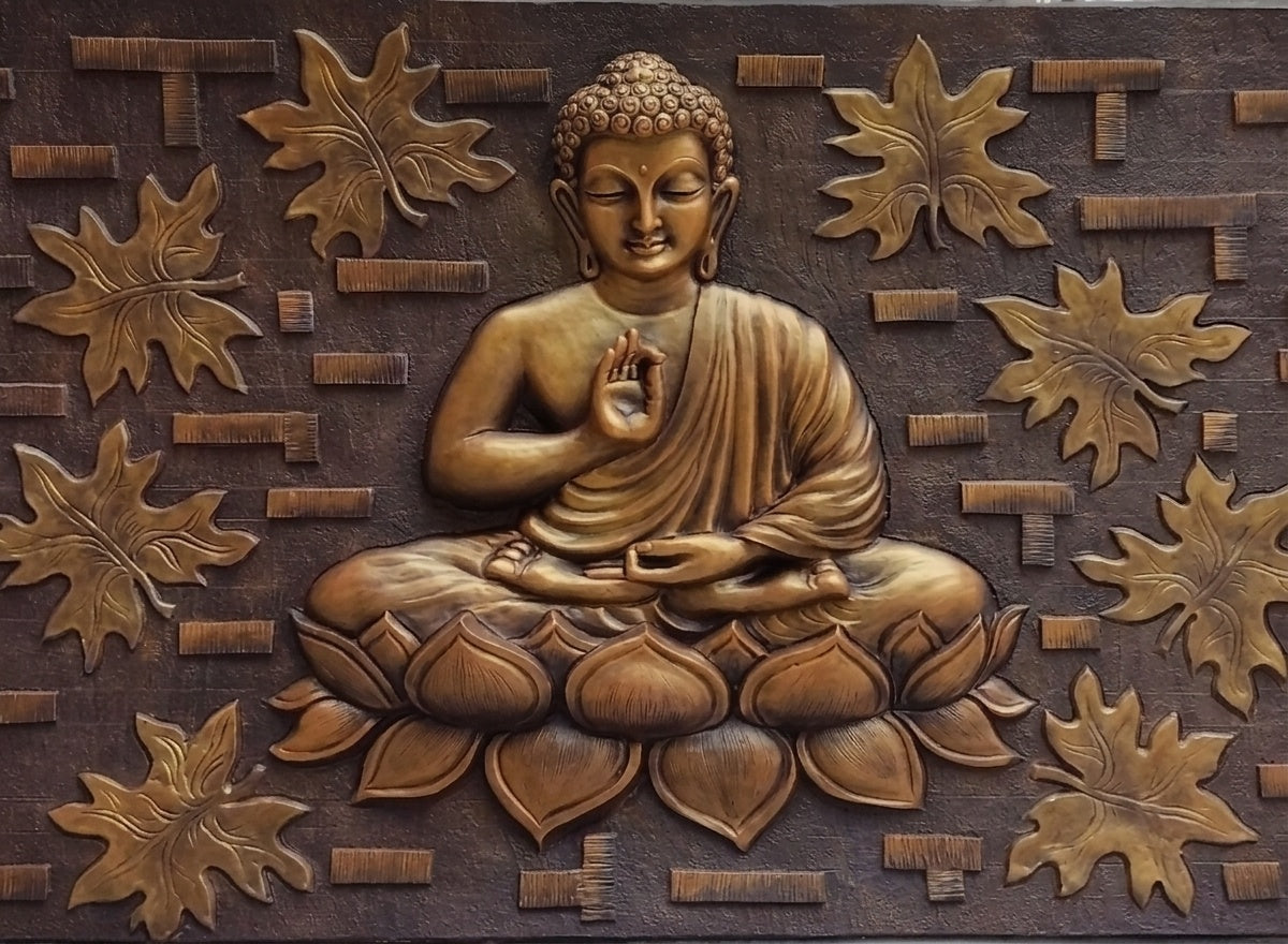 Blessing Buddha on Lotus 3D Relief Wall Art Panel - Studio Detail