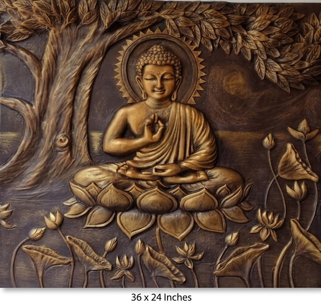 Blessing Buddha under Bodhi Tree 3D Relief Mural Wall Art - Studio Detail