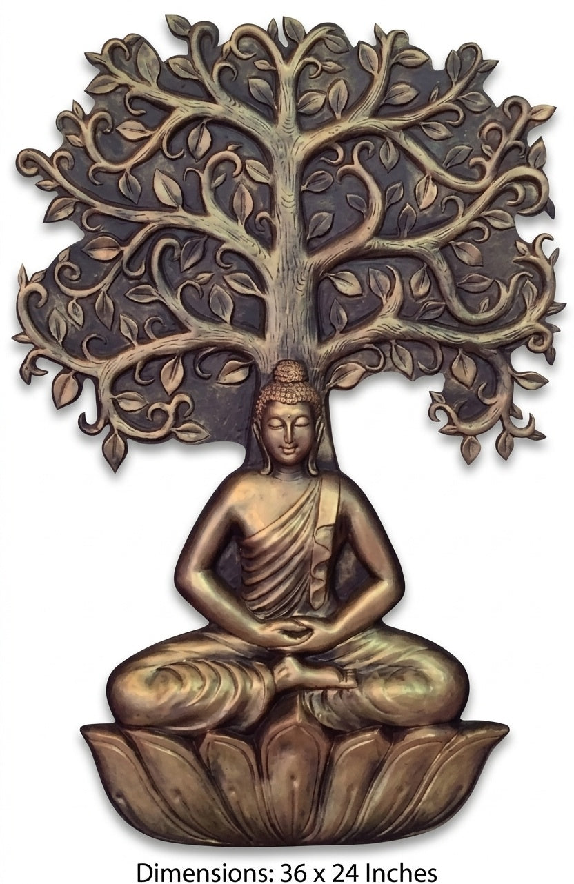 Meditating Buddha under Bodhi Tree 3D Relief Mural - Studio Detail