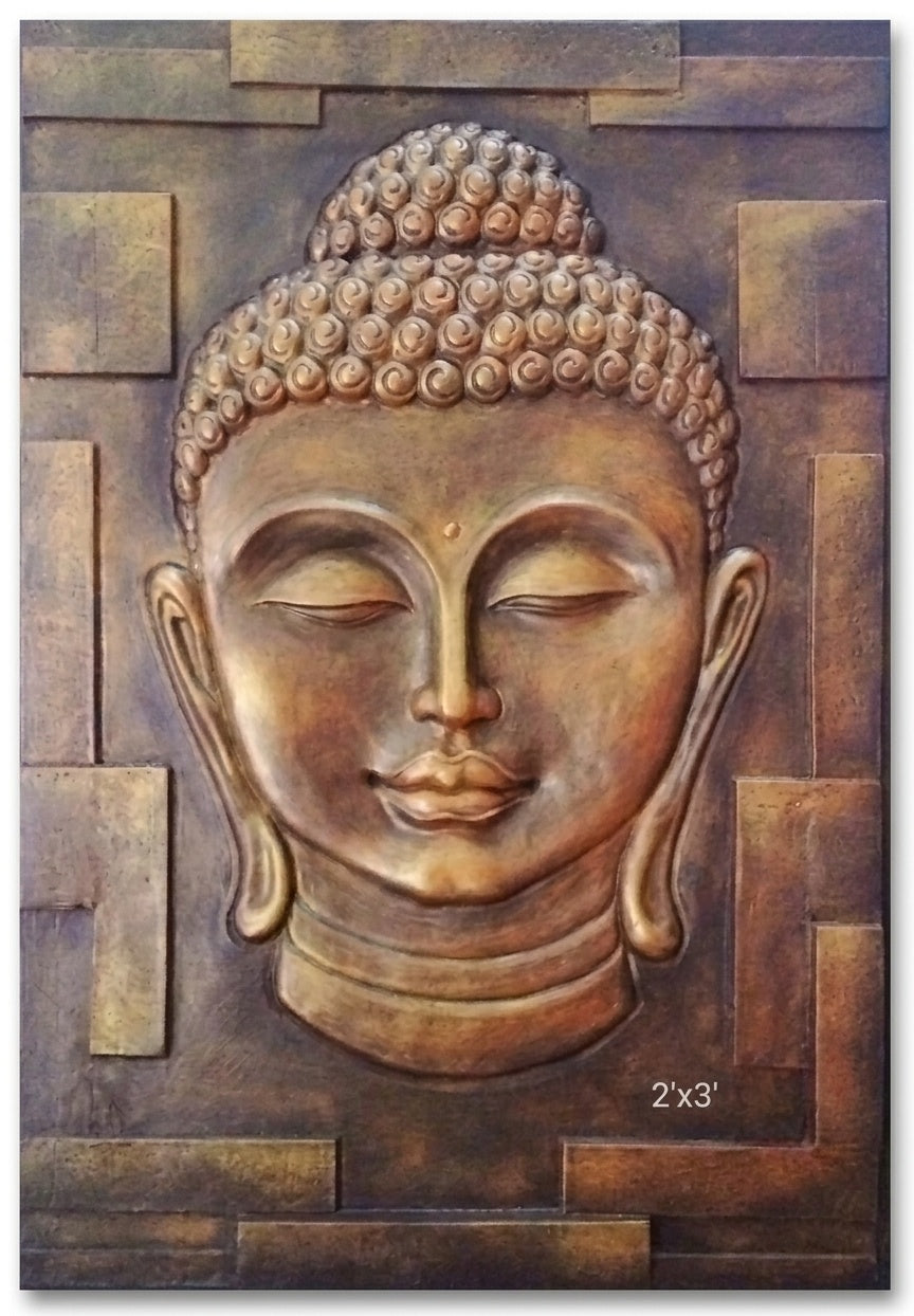 Serene Buddha 3D Relief Mural Wall Art Panel (Bronze Finish) - Studio Detail