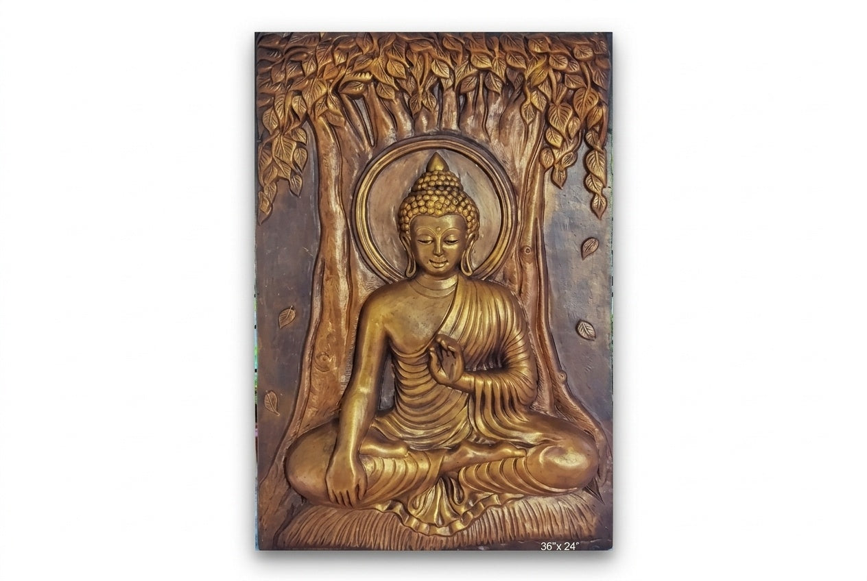 Gautam Buddha Under Bodhi Tree 3D Relief Mural Panel - Studio Detail