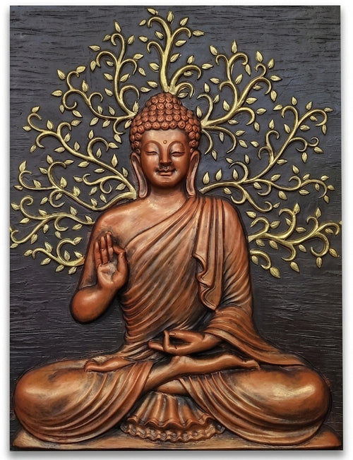 Blessing Buddha under Bodhi Tree 3D Relief Wall Art Panel - Studio Detail