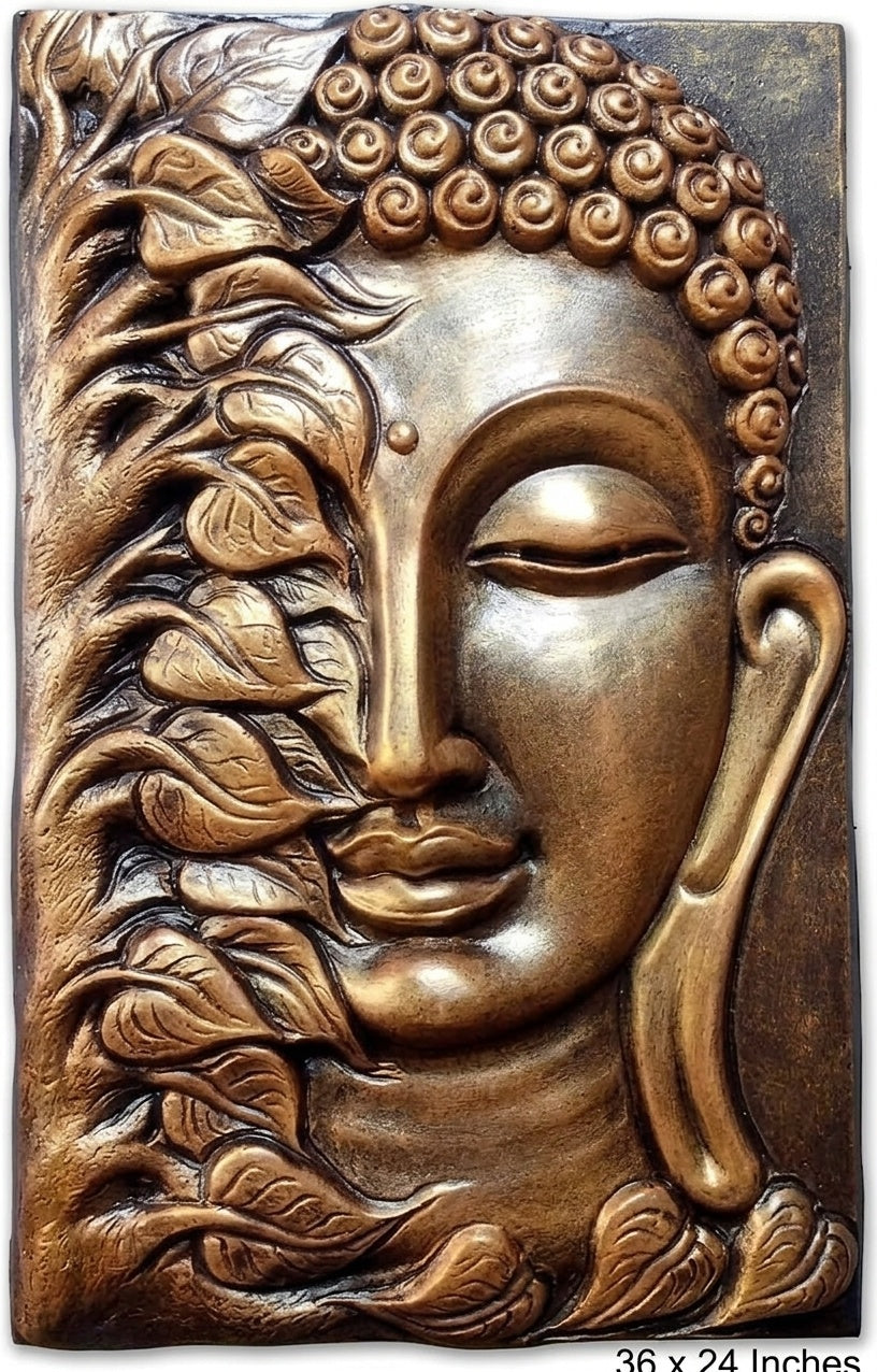 Buddha with Bodhi Leaves 3D Relief Wall Art Panel - Studio Detail