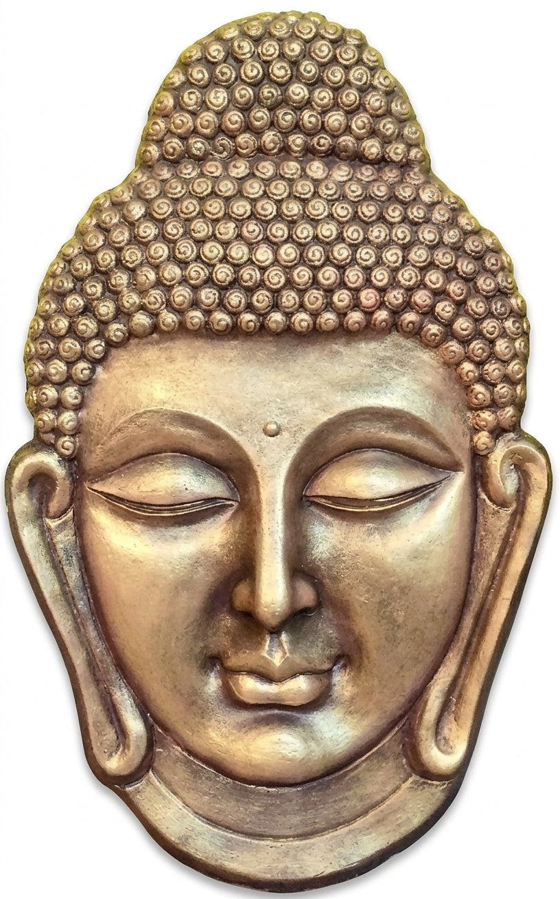 Golden Meditative Buddha Face 3D Relief Wall Sculpture - Studio Detail