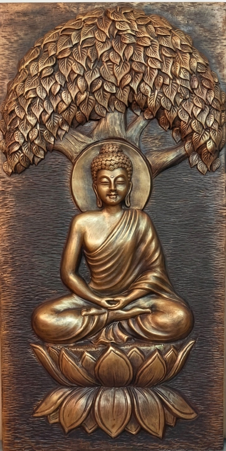 Meditating Buddha Under Bodhi Tree 3D Relief Wall Art Panel - Studio Detail