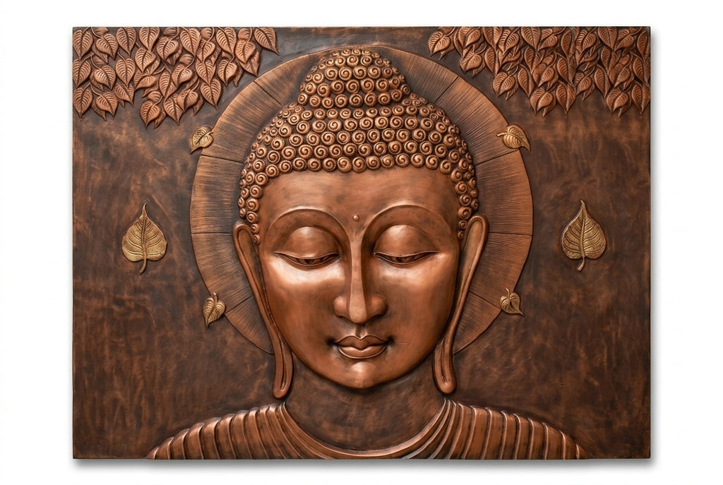 Serene Buddha Face 3D Relief Wall Art Mural - Studio Detail