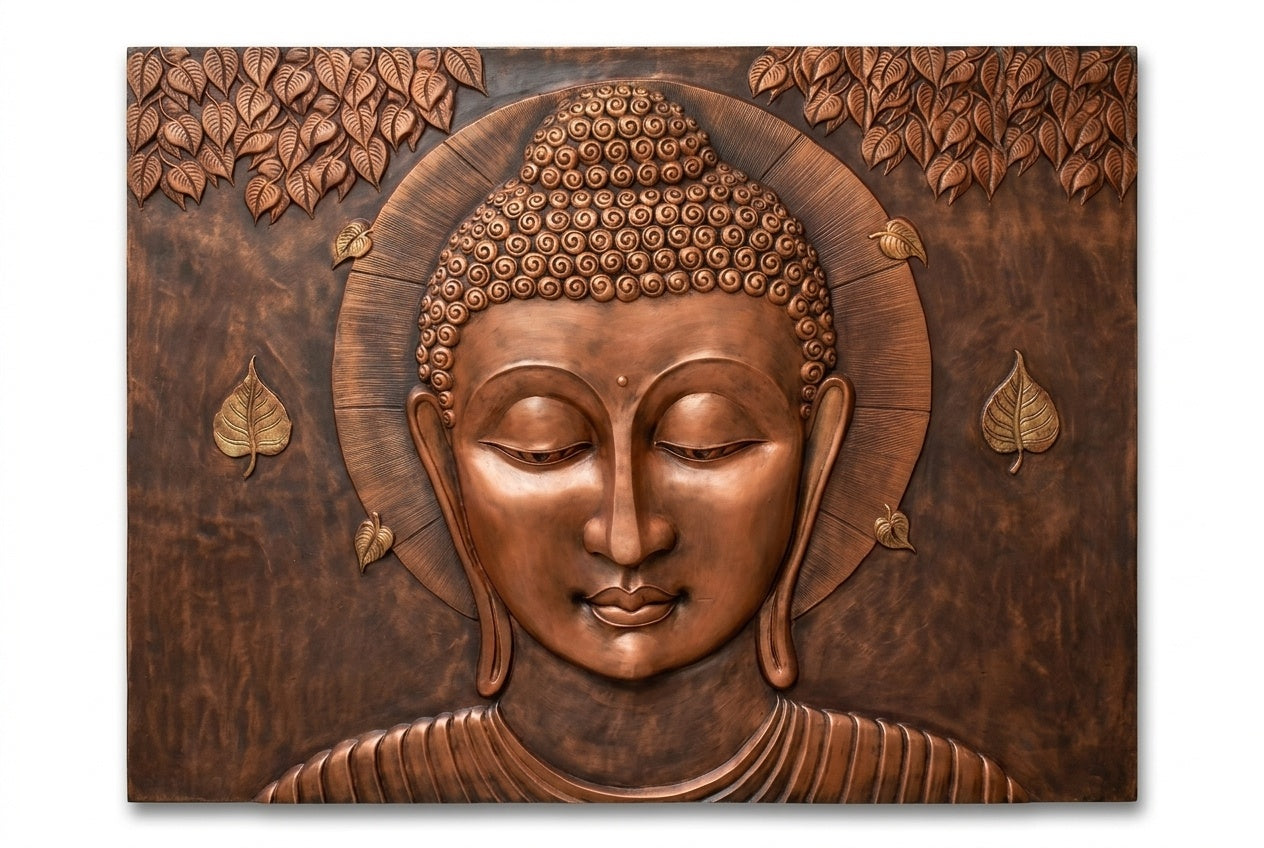 Serene Buddha Face 3D Relief Wall Art Mural - Studio Detail