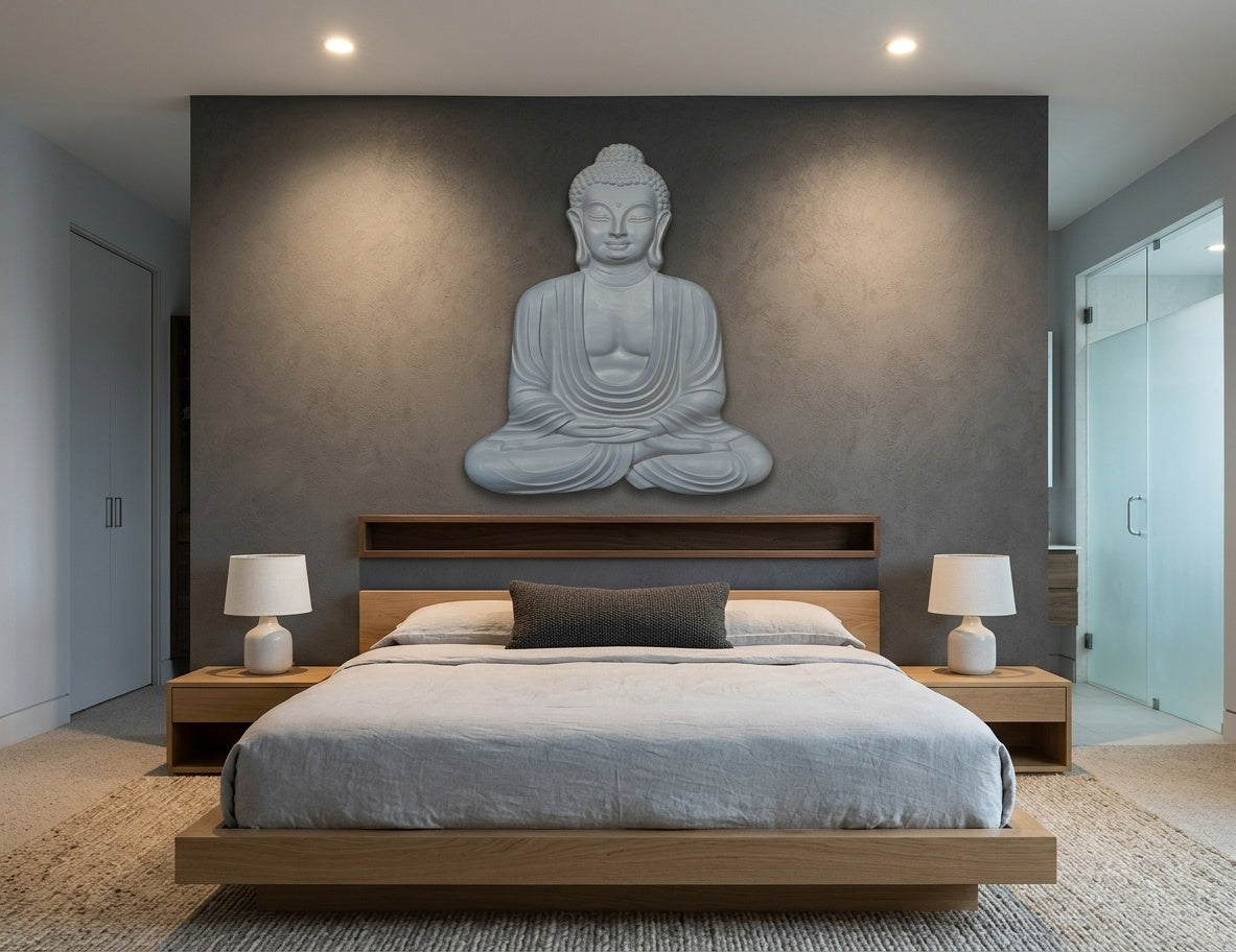 Meditating Buddha 3D Relief Sculpture Wall Art - Room Mockup 3