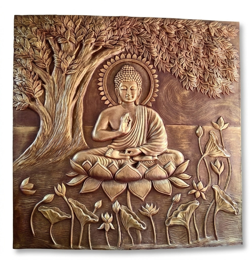 Blessing Buddha under Bodhi Tree 3D Relief Sculpture Panel - Studio Detail
