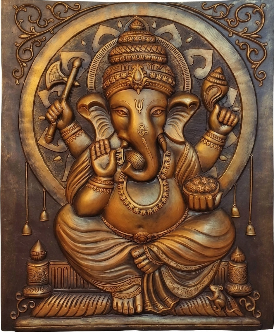 Divine Lord Ganesha 3D Relief Mural Wall Art - Studio Detail