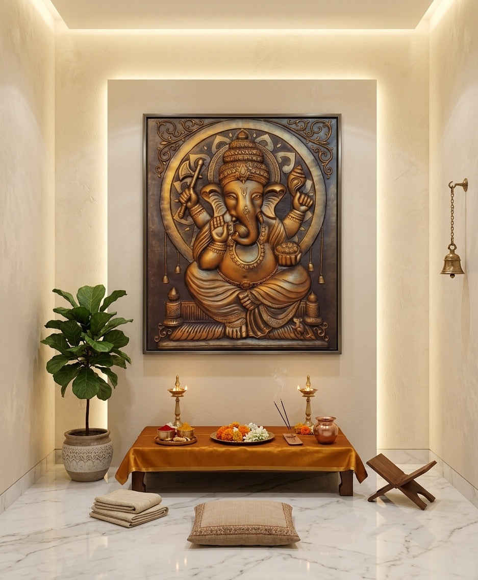 Divine Lord Ganesha 3D Relief Mural Wall Art - Room Mockup 2
