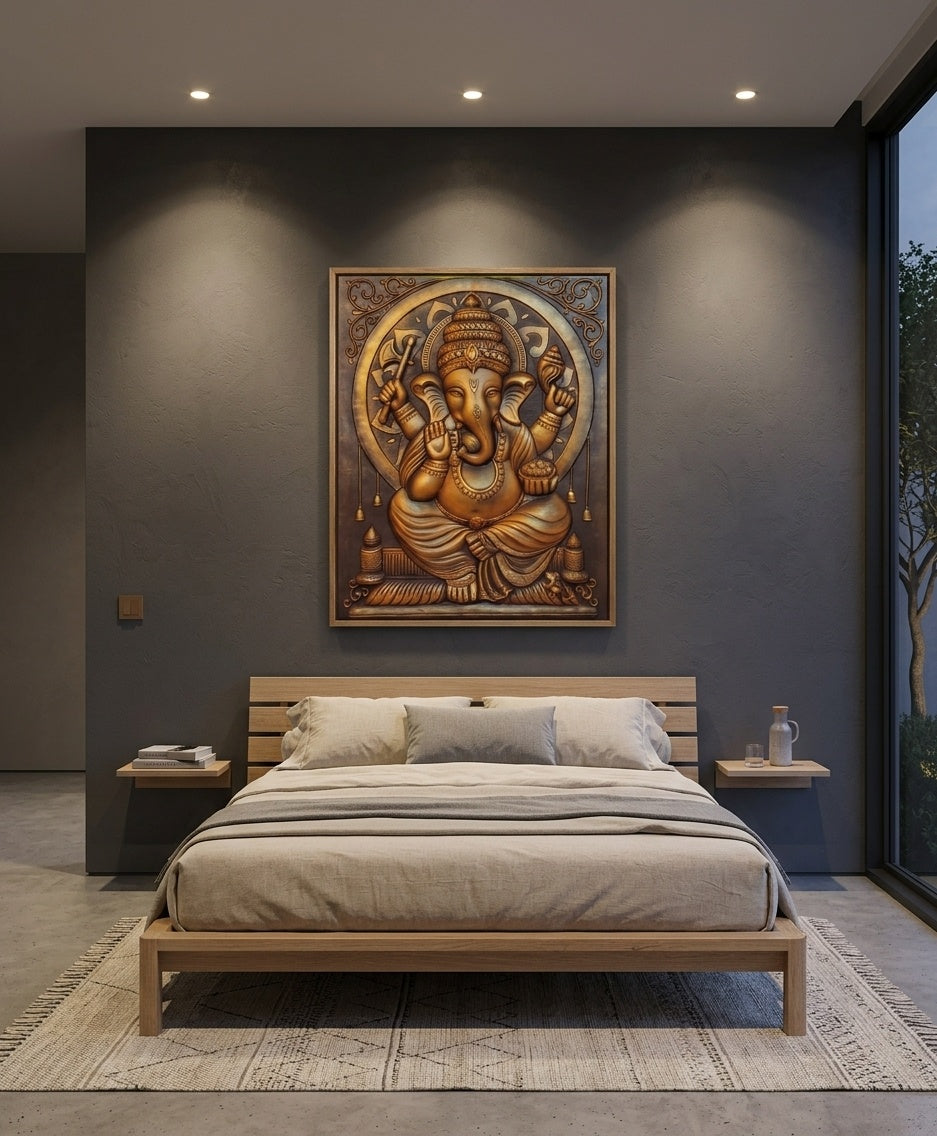 Divine Lord Ganesha 3D Relief Mural Wall Art - Room Mockup 3