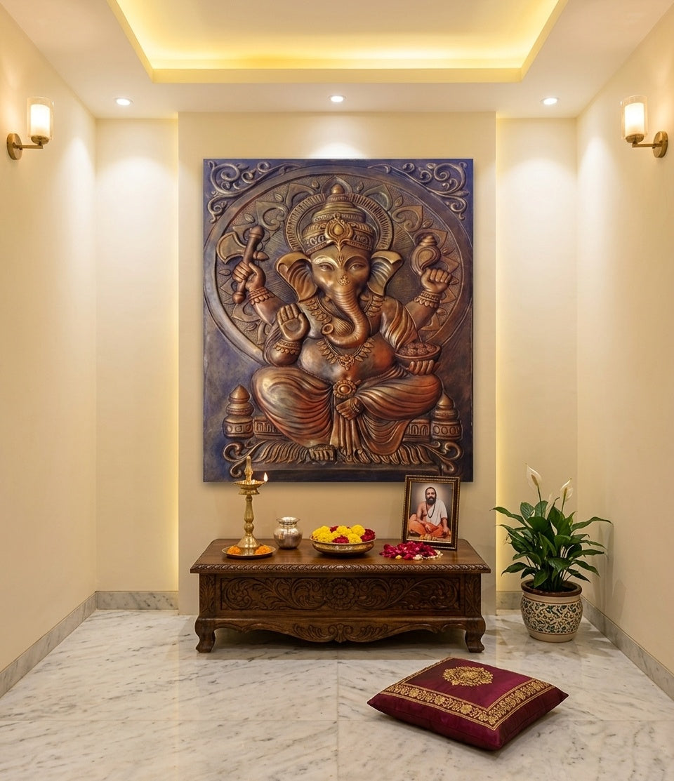 Lord Ganesha Blessing 3D Relief Wall Art Panel - Room Mockup 2