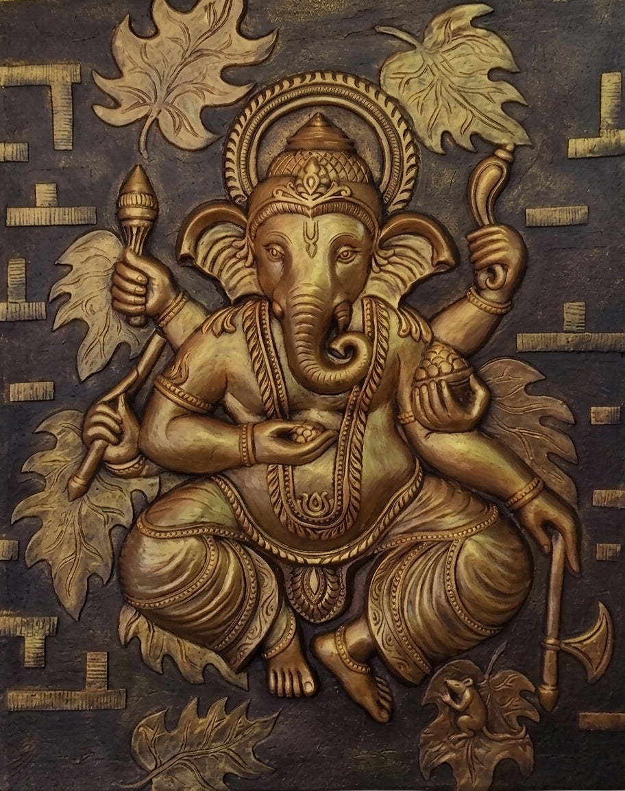 Ganesha Blessing 3D Relief Sculpture Panel - Studio Detail
