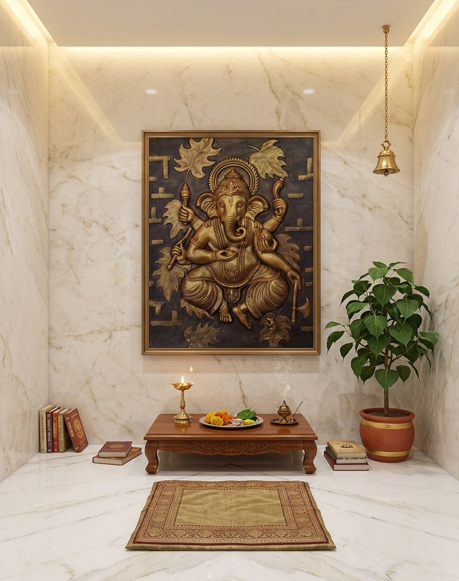 Ganesha Blessing 3D Relief Sculpture Panel - Room Mockup 2