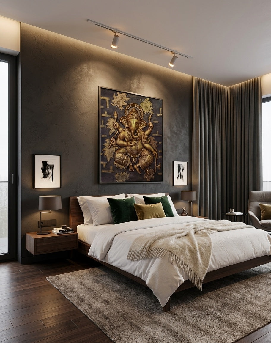 Ganesha Blessing 3D Relief Sculpture Panel - Room Mockup 3