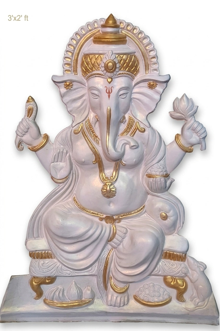 Divine Lord Ganesha White and Gold 3D Relief Wall Art Panel - Studio Detail