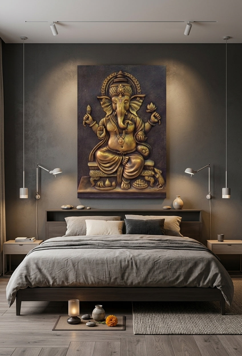 Lord Ganesha Blessing 3D Relief Mural Panel - Room Mockup 3