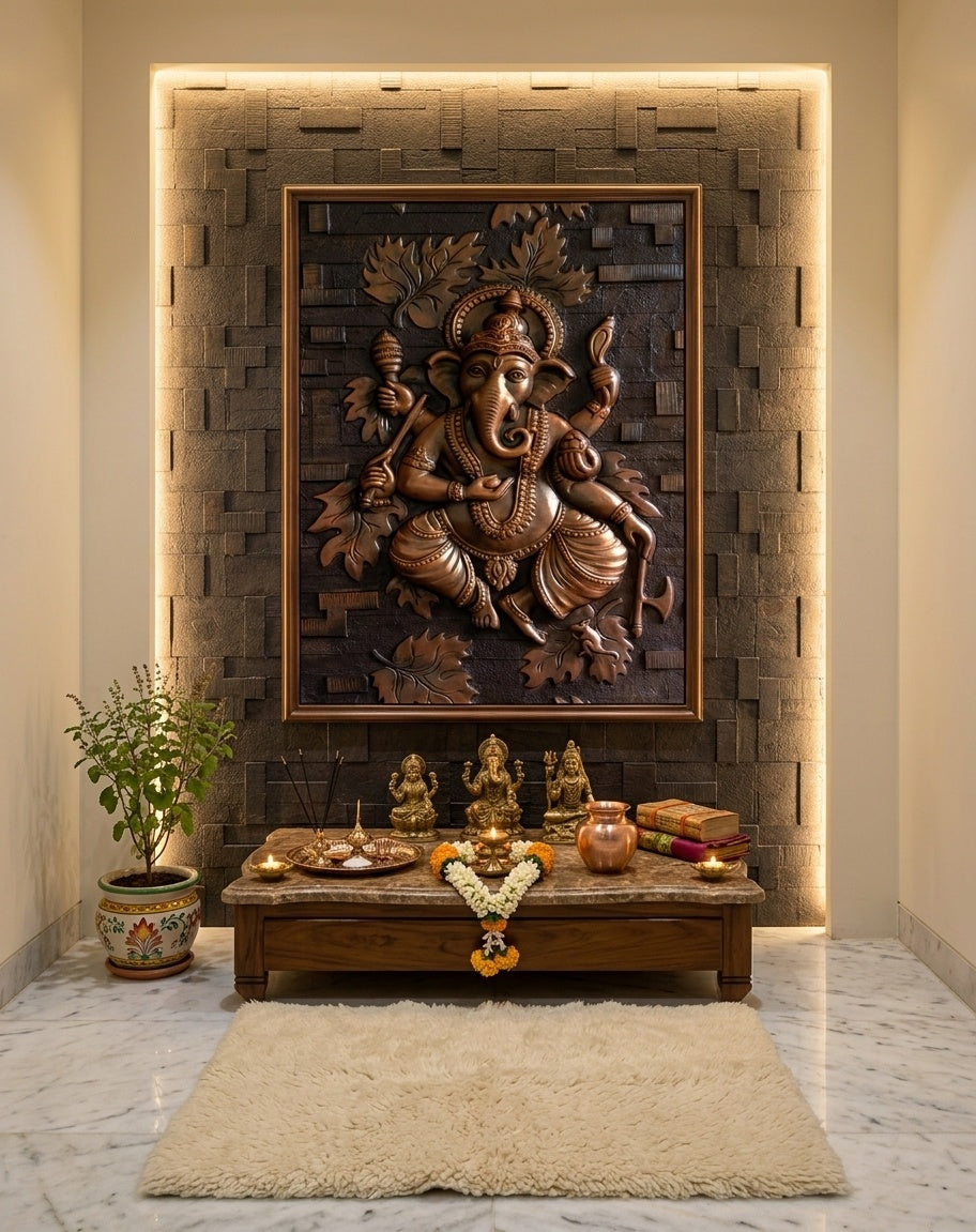 Ganesha Blessing 3D Relief Sculpture Panel - Room Mockup 2