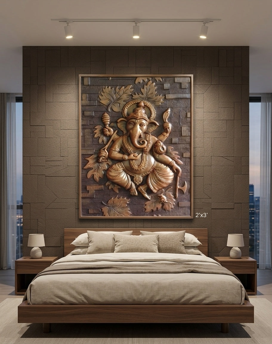 Ganesha Blessing 3D Relief Sculpture Panel - Room Mockup 3