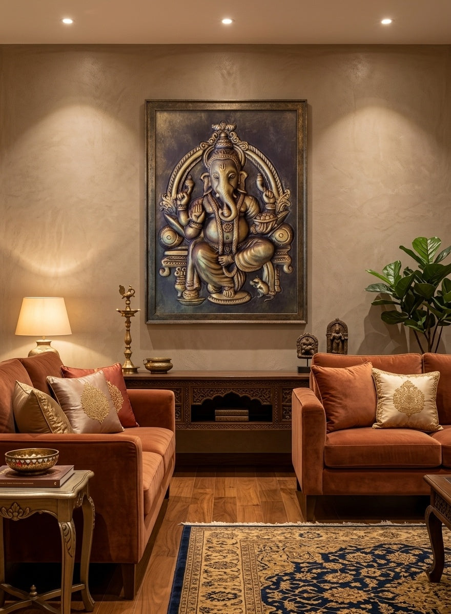 Lord Ganesha Blessing 3D Relief Wall Art Mural Panel - Room Mockup 1