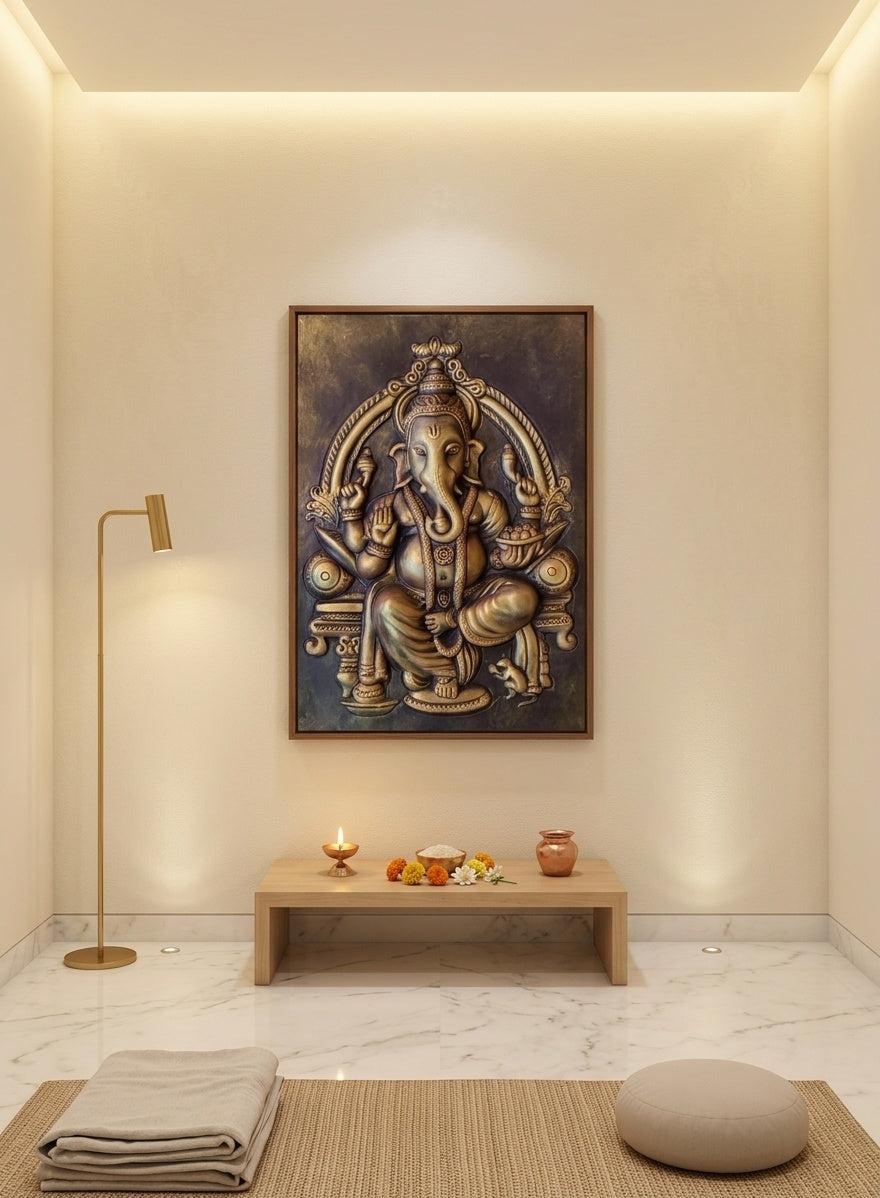 Lord Ganesha Blessing 3D Relief Wall Art Mural Panel - Room Mockup 2