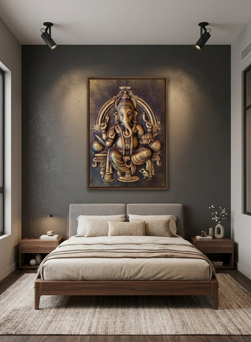 Lord Ganesha Blessing 3D Relief Wall Art Mural Panel - Room Mockup 3
