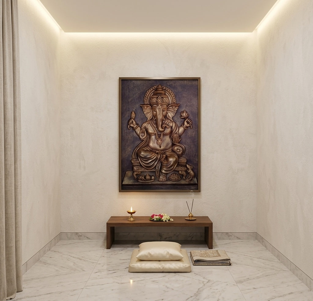 Lord Ganesha Blessing 3D Relief Mural Art - Room Mockup 2