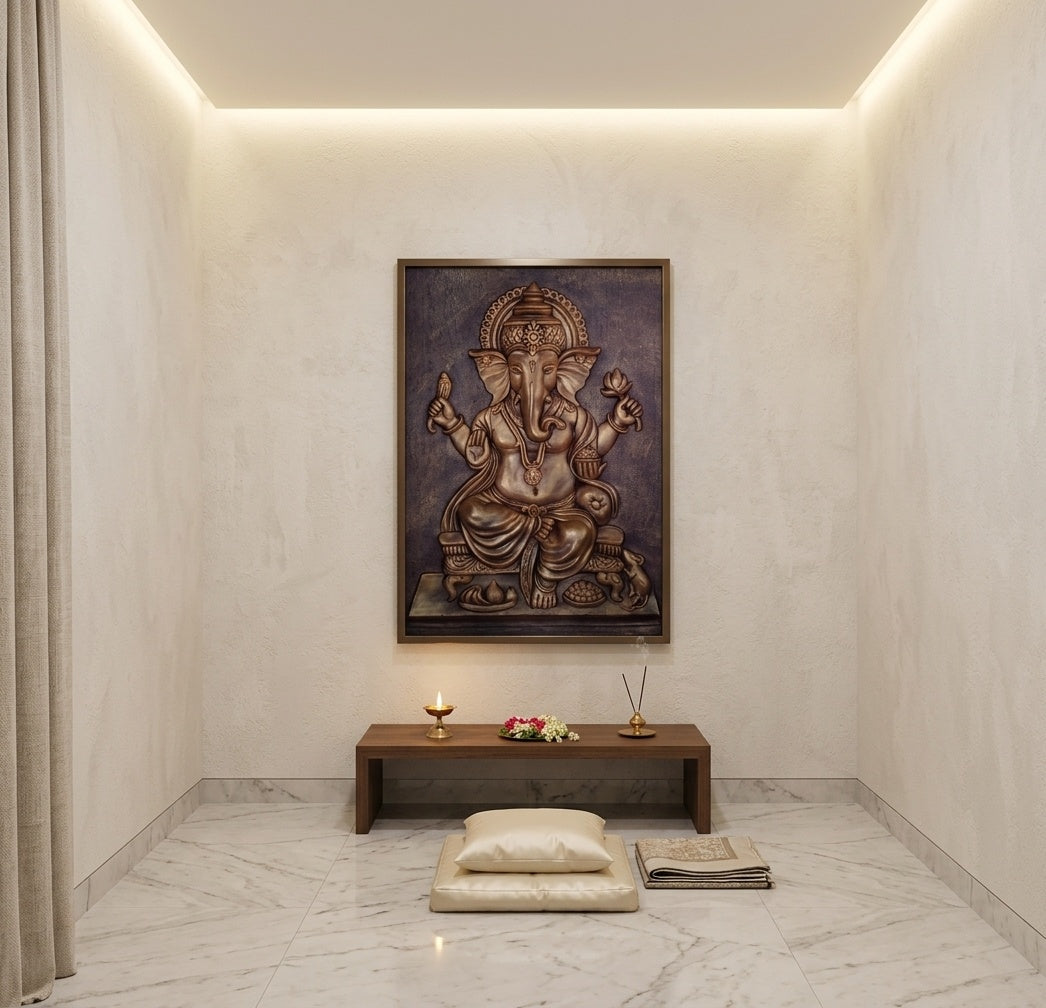 Lord Ganesha Blessing 3D Relief Mural Art - Room Mockup 2