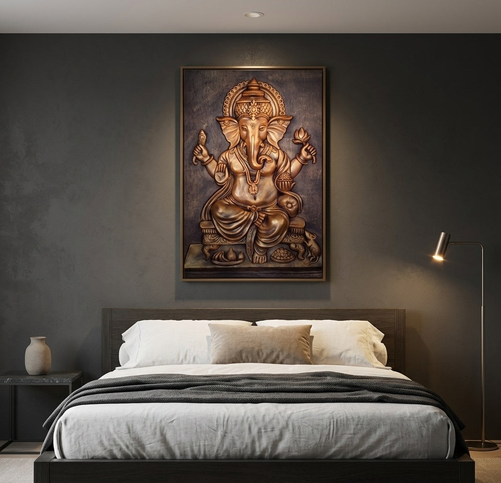 Lord Ganesha Blessing 3D Relief Mural Art - Room Mockup 3