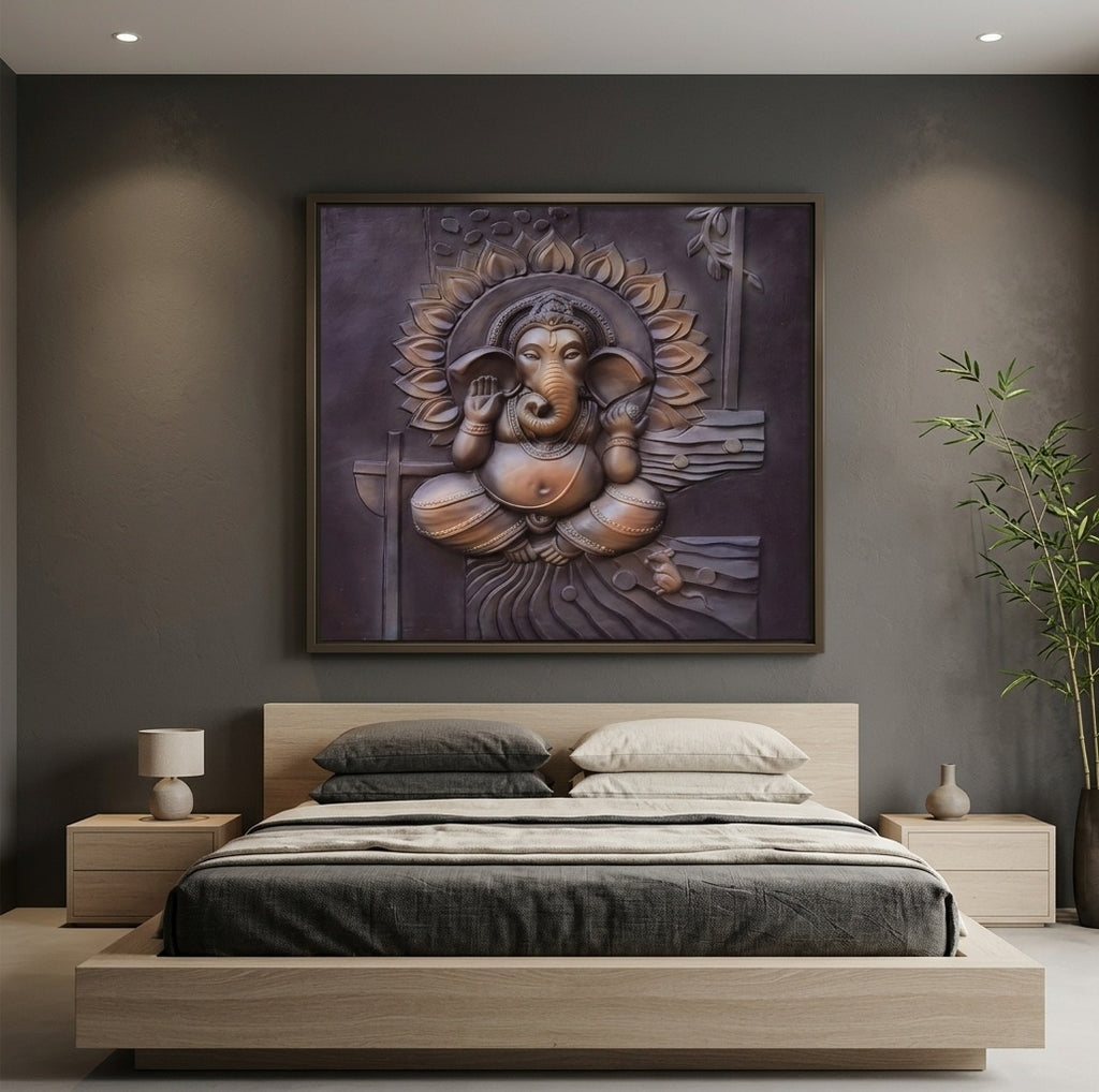Divine Ganesha Blessing 3D Relief Sculpture Panel - Room Mockup 3