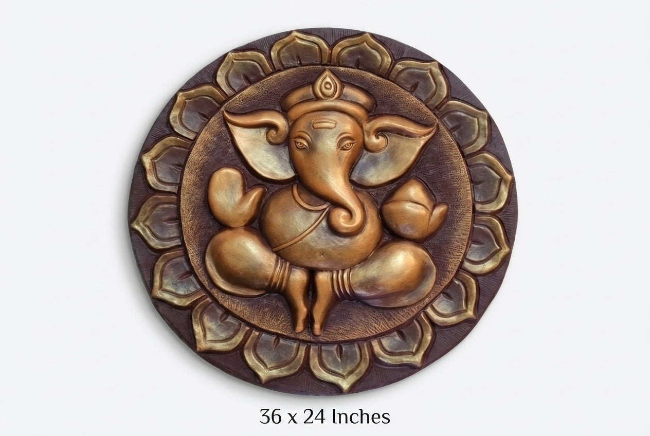 Divine Ganesha Lotus 3D Relief Circular Wall Art - Studio Detail