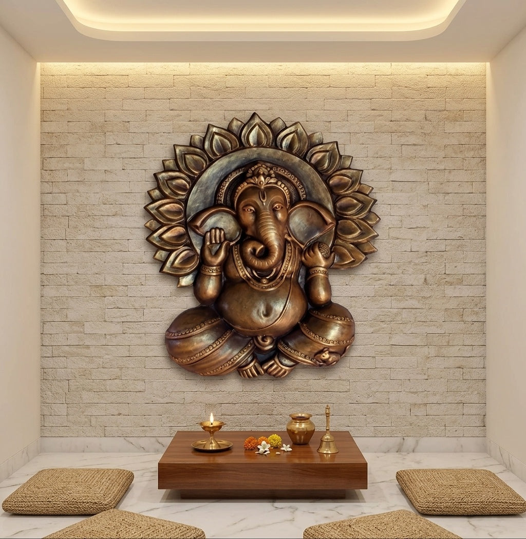 Blessing Ganesha 3D Relief Wall Art Panel - Room Mockup 2