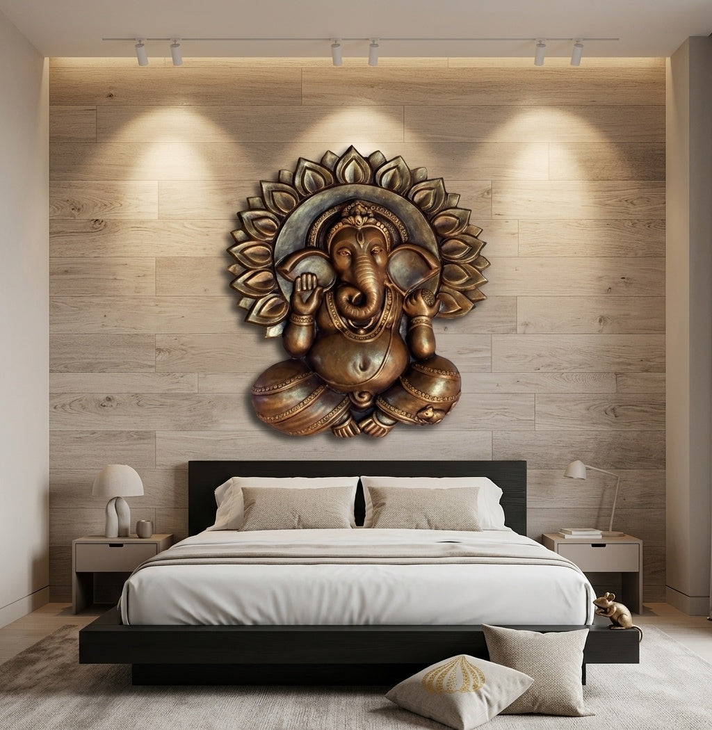 Blessing Ganesha 3D Relief Wall Art Panel - Room Mockup 3