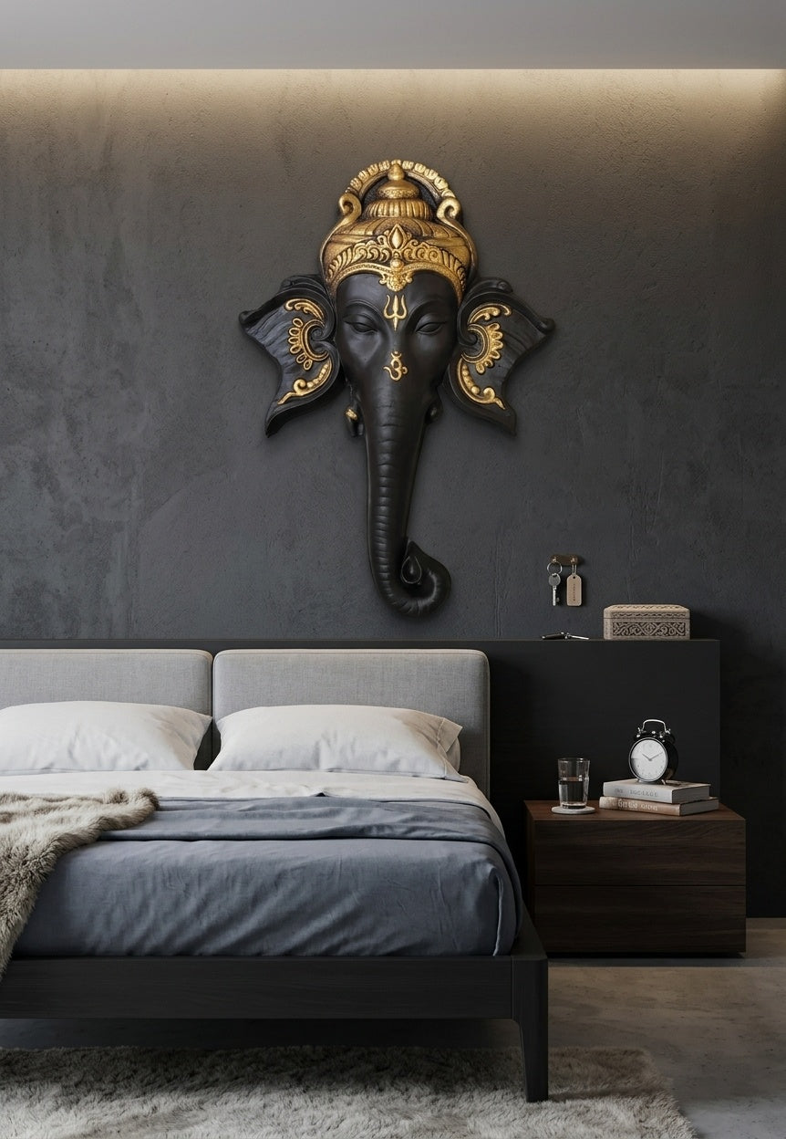 Divine Ganesha Face 3D Relief Wall Art Sculpture - Room Mockup 3