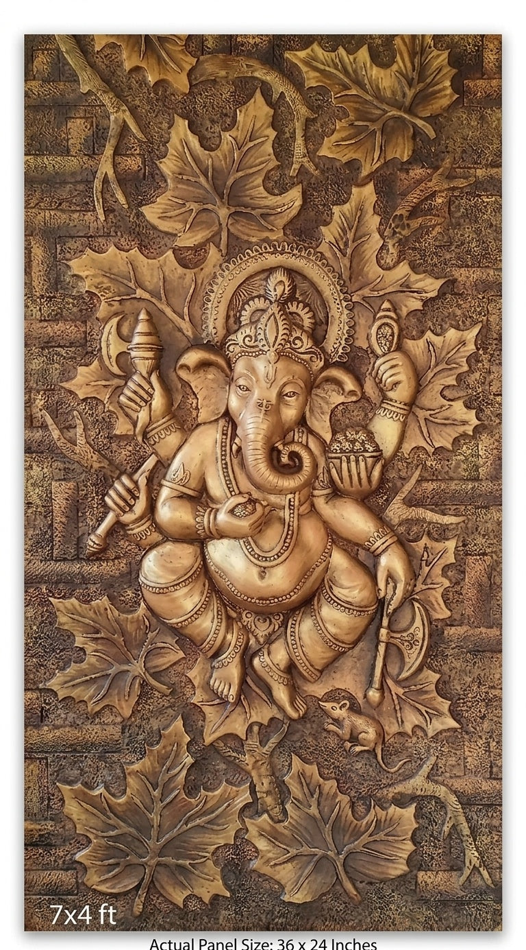 Lord Ganesha Maple Leaf 3D Relief Wall Art Mural - Studio Detail