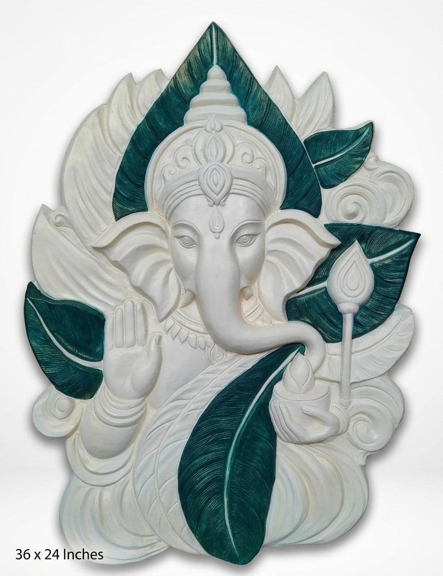 Blessing Ganesha on Leaf 3D Relief Mural Wall Art - Studio Detail