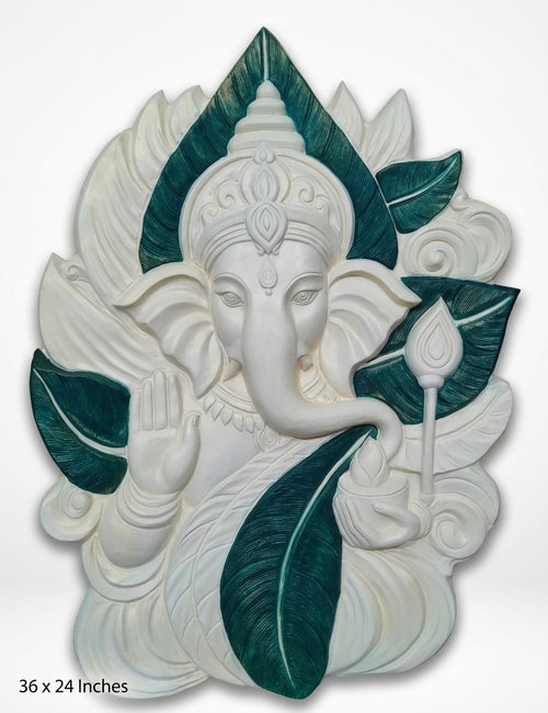 Blessing Ganesha on Leaf 3D Relief Mural Wall Art - Studio Detail