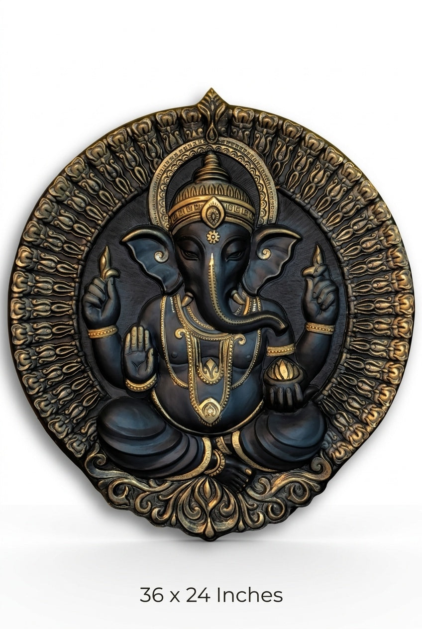 Blessing Lord Ganesha 3D Relief Round Wall Art Panel - Studio Detail